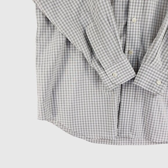 Paul Fredrick Mens Long Sleeve Button-Down Shirt White/Gray Checkered 16-35 - Picture 3 of 10